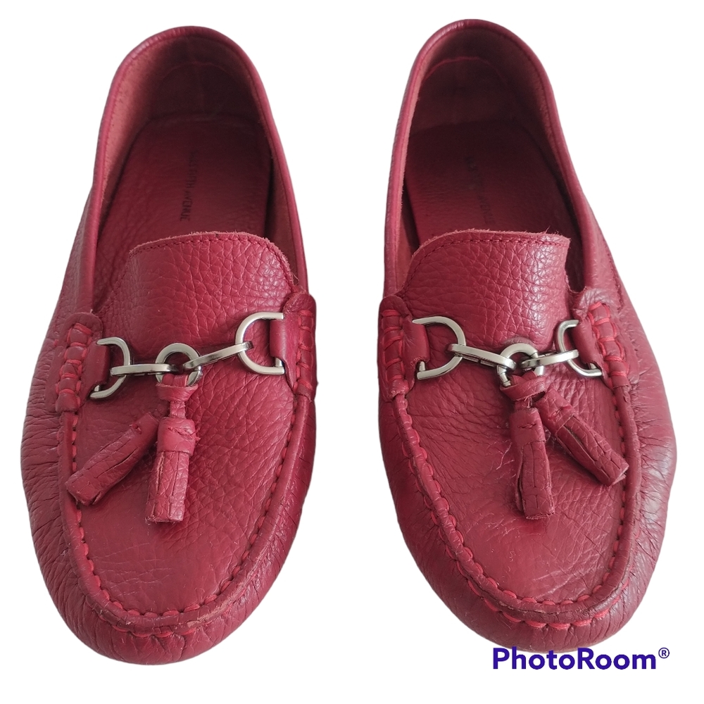 Saks Fifth Avenue Classic Red Leather Tassel Loafers 8.5